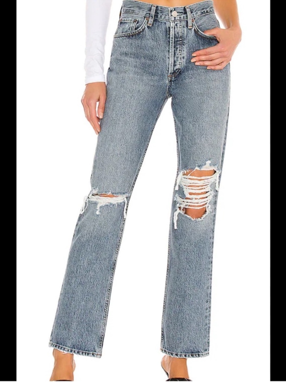 AGOLDE High Rise Lana Straight Leg Jeans Distressed Light Wash Cropped Size 26 - Picture 2 of 8